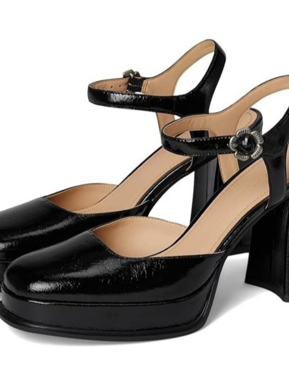 Coach 3 1/2" Block Heel Pump Women's Size 9.5 Black Tea Rose Glazed Leather